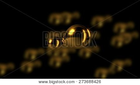 Bright Dymanic Golden 3d Shape In Space With Blurred Same Shapes, 3d Render, Computer Generated Back