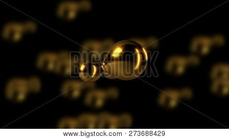 Bright Dymanic Golden 3d Shape In Space With Blurred Same Shapes, 3d Render, Computer Generated Back