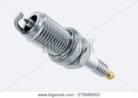 Spare Parts Spark Plugs On White Background For Car And Motorcycle. New Auto Parts Spark Plug.
