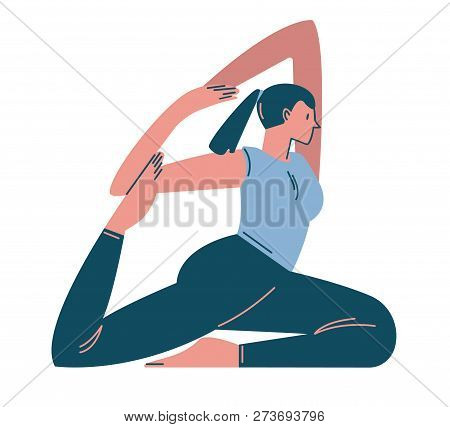 Girl In Blue Clothes Practicing The Asana Of Yoga