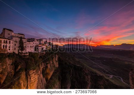 White Village Ronda In Iberia Andalusia By Sunset