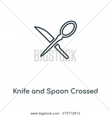 Knife And Spoon Crossed Icon In Trendy Design Style. Knife And Spoon Crossed Icon Isolated On White 