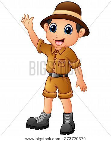 Cartoon A Zoo Keeper Man Waving Hand