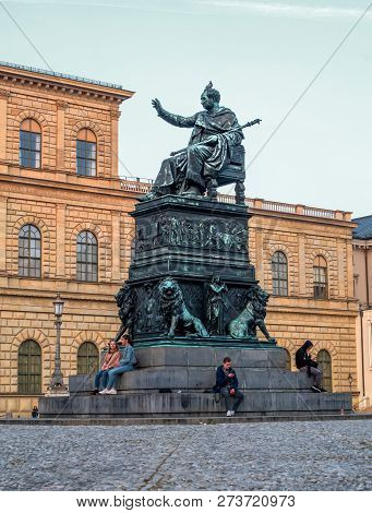 Munich, Germany - October 19, 2018: Statue Of King Maximilian Joseph -1835- By Christian Daniel Rauc
