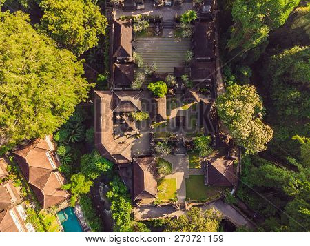 Aerial Shot Of The Pura Gunung Lebah Temple In Ubud On The Bali Island