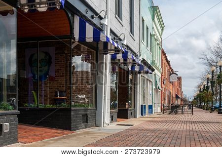 Feyetteville, Nc. December 24, 2015. Impression Of The Local Businesses On Person Streek In Down Tow