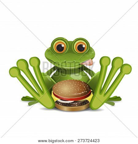 Stock Illustration Frog With Cheeseburger On A White Background