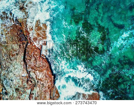 Aerial Views Of The Ocean And Rocks Of Durras, Australia, Showing Beautiful Rock Textures