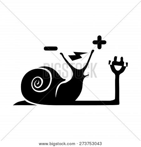Electric Transport Isolated Symbol Icon. Trekking E-snail Silhouette With Electricity Flash Lighting