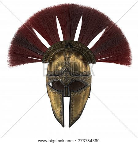 Spartan Helmet With Plumage On An Isolated White Background. 3d Illustration