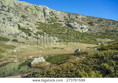 Glacial Lagoon Next To The Pico Del Nevero (snowfield Peak; 2.209 Metres), In Guadarrama Mountains N