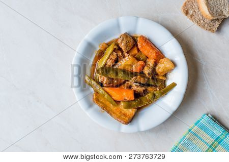Turkish Food Turlu Mixed Vegetables With Cubed Meat.