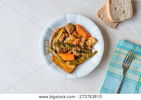 Turkish Food Turlu Mixed Vegetables With Cubed Meat.