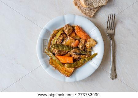 Turkish Food Turlu Mixed Vegetables With Cubed Meat.