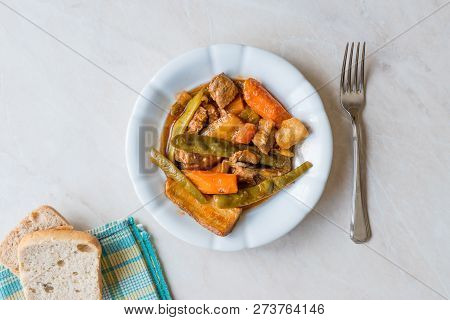 Turkish Food Turlu Mixed Vegetables With Cubed Meat.