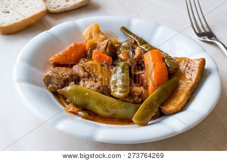 Turkish Food Turlu Mixed Vegetables With Cubed Meat.