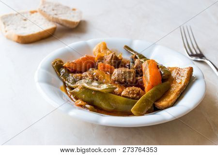 Turkish Food Turlu Mixed Vegetables With Cubed Meat.