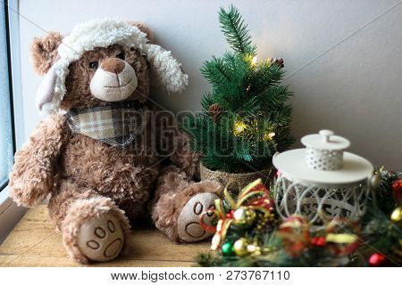 Nice Christmas Background With A Teddy Bear