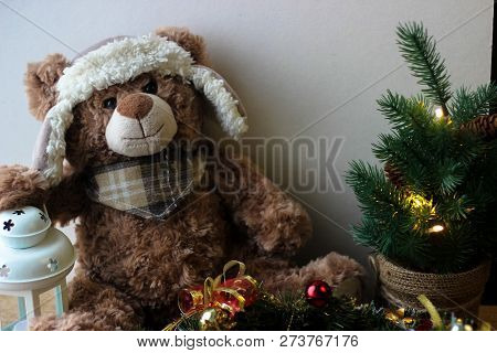 Christmas Background With A Nice Teddy Bear