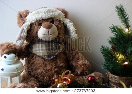 Beautiful Christmas Background With A Teddy Bear
