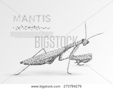 Origami Style, Climbing Spider Silhouette. Polygonal Space Low Poly Illustration. Connection Wirefra