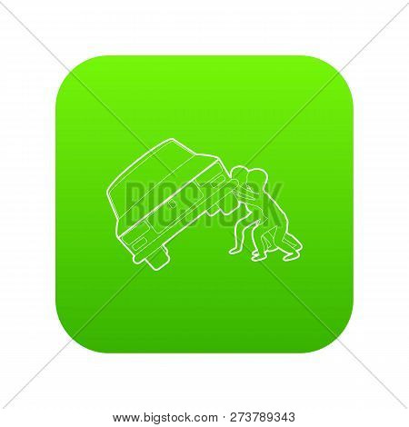 People Overturned Car Icon Green Vector Isolated On White Background
