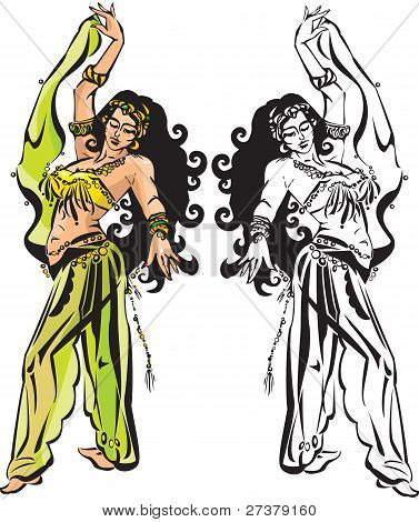 dança do ventre com véu (preto e branco e fotos coloridas). Versão raster