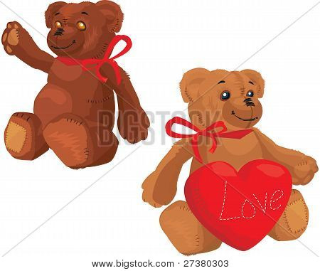 Fofo urso de pelúcia com coração vermelho - 2 brinquedos macios