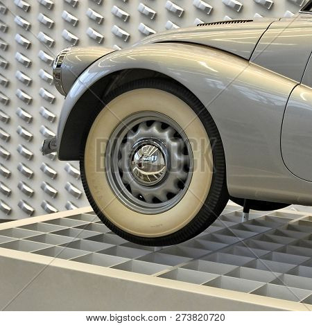 Wheel Of A Stylish Retro Car. Beautiful Vehicle. Munich. Germany - November 18, 2017