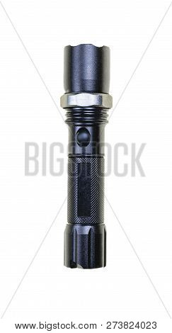 Black Metal Small Tactical Falshlight Isoltaed On Yellow Background
