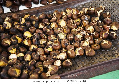 Bunch Of Roasted Chestnuts At Street Wendor