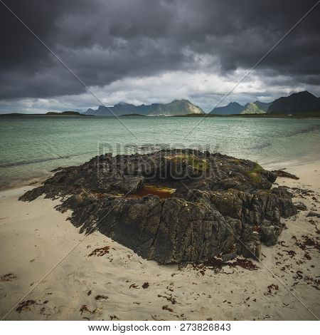 Sandbotnen Bay Near Fredvang, Lofoten Island, Norway.