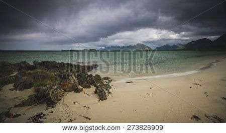 Sandbotnen Bay Near Fredvang, Lofoten Island, Norway.