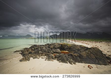 Sandbotnen Bay Near Fredvang, Lofoten Island, Norway.