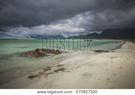 Sandbotnen Bay Near Fredvang, Lofoten Island, Norway.