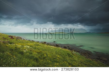 Sandbotnen Bay Near Fredvang, Lofoten Island, Norway.