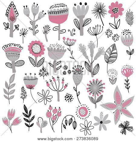 Vector Collection Of Fancy Flowers. Scandinavian Motives.