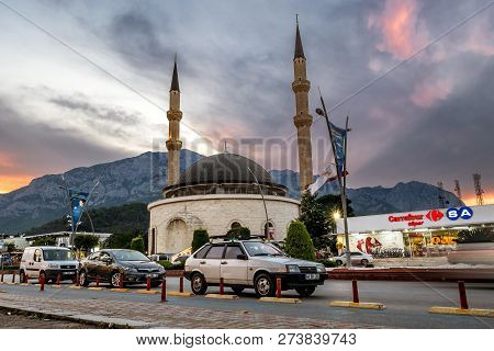 Kemer. Turkey.4 June 2018.mosque In Kemer In Turkey At Sunset.