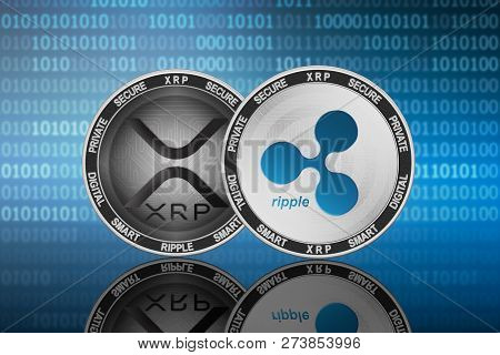 Ripple And Xrp Coins On The Binary Code Background