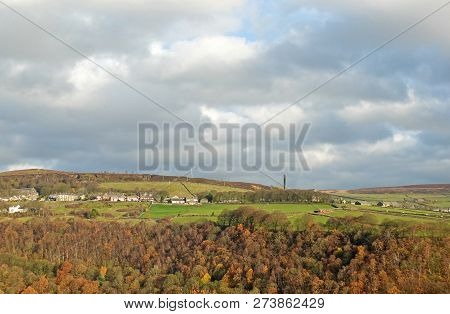 Panoramic View Of The Wadworth And Chiserley Villages Of Calderdale In West Yorkshire With Autumn Pe