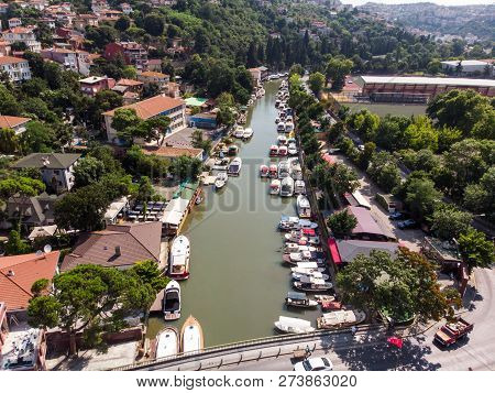 Aerial Drone View Of Goksu River In Beykoz / Istanbul.