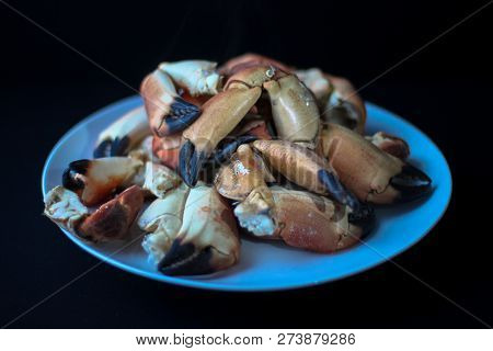 Crab Claws From Atlantic Coast On A Plate In The Black Background