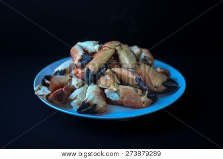 Crab Claws From Atlantic Coast On A Plate In The Black Background