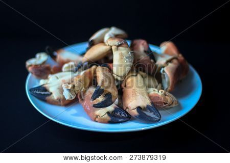 Crab Claws From Atlantic Coast On A Plate In The Black Background
