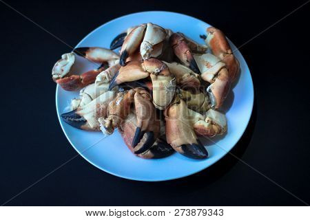 Crab Claws From Atlantic Coast On A Plate In The Black Background