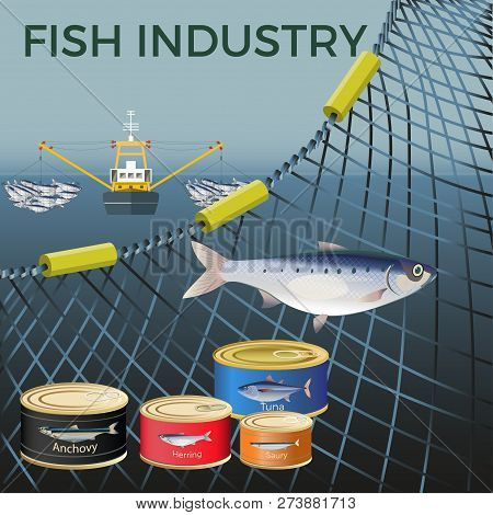 Banner For Marine Products With A Fishing Net. Vector Illustration