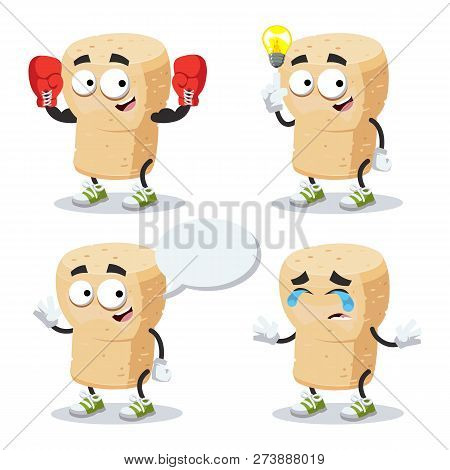 Set Of Cartoon Wine Cork Character Mascot