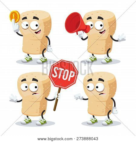 Set Of Cartoon Wine Cork Character Mascot