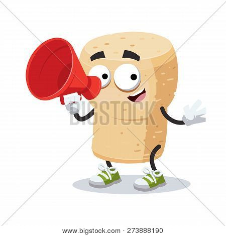 With Megaphone Cartoon Wine Cork Character Mascot
