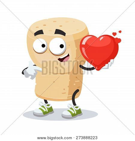 Cartoon Wine Cork Character Mascot Keeps The Heart